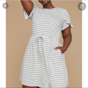 Fun Gray Striped Casual Midi Dress